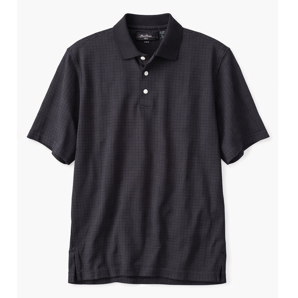 Alan Flusser Golf Mens Large Black Grid Double Mercerized Cotton Polo Shirt‎ L